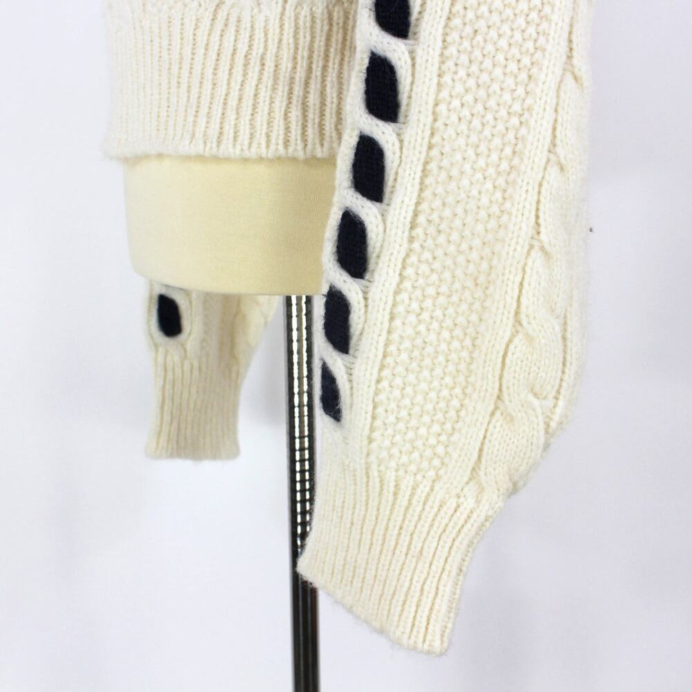 ANINE BING Ivory Navy Alpaca Cable Knit Lewis Sweater S NEW Wool Boxy Pullover - Picture 4 of 6